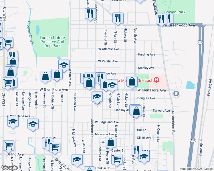 map of restaurants, bars, coffee shops, grocery stores, and more near 1311 Chestnut Street in Waukegan