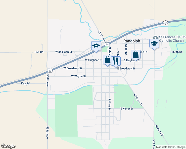 map of restaurants, bars, coffee shops, grocery stores, and more near 300 West Wayne Street in Randolph