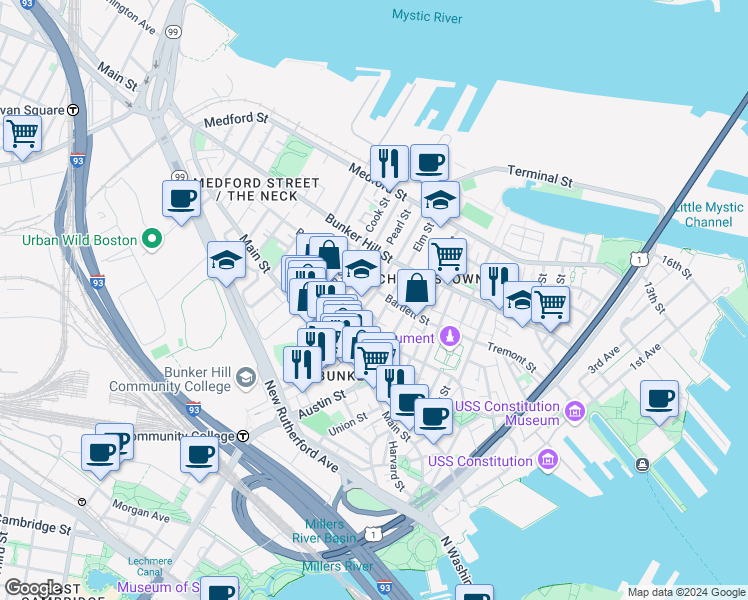 map of restaurants, bars, coffee shops, grocery stores, and more near 51 School Street in Boston