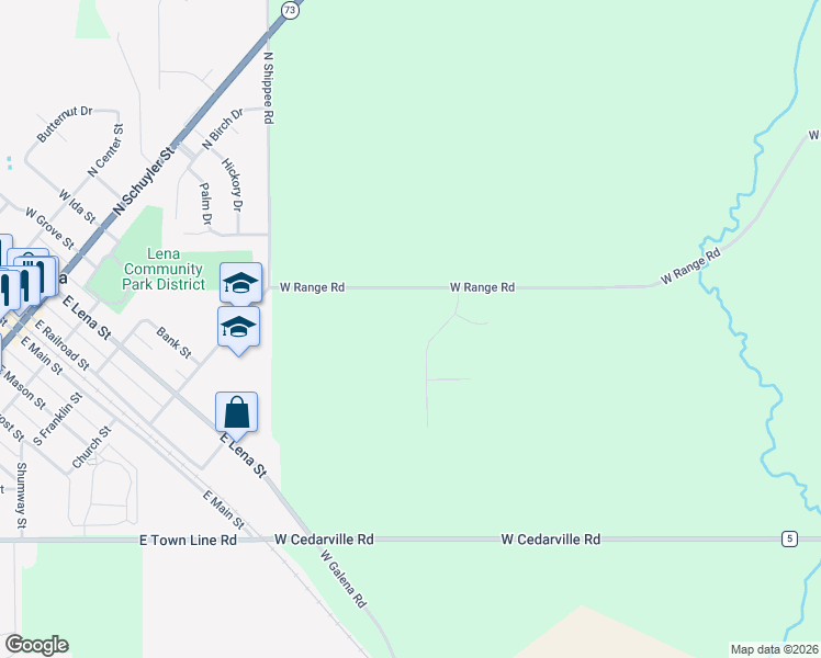 map of restaurants, bars, coffee shops, grocery stores, and more near 9600-9756 West Range Road in Lena