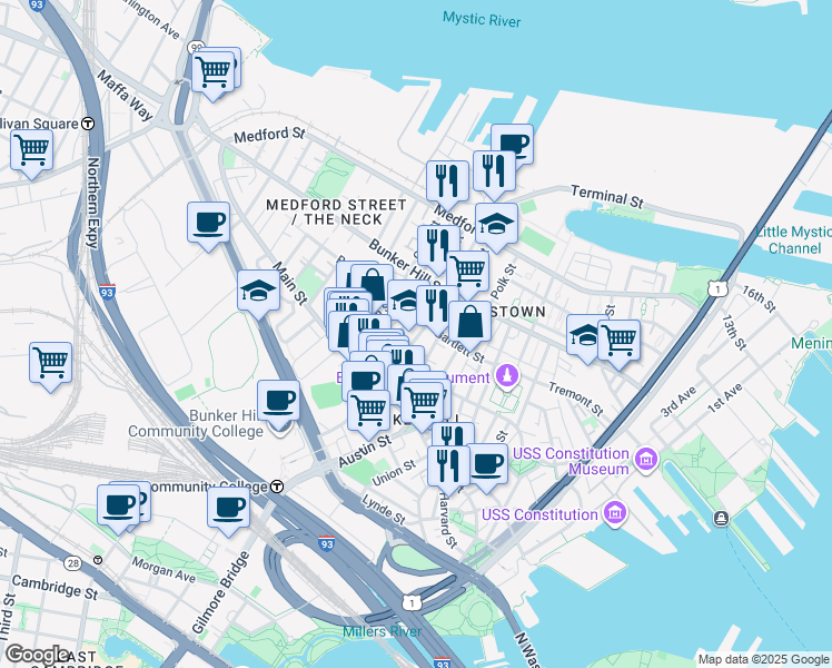 map of restaurants, bars, coffee shops, grocery stores, and more near 51 School Street in Boston