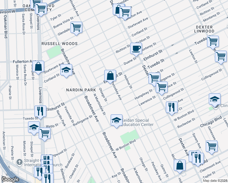map of restaurants, bars, coffee shops, grocery stores, and more near 4204 Webb Street in Detroit