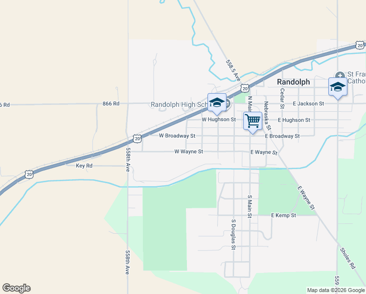 map of restaurants, bars, coffee shops, grocery stores, and more near 508 West Wayne Street in Randolph
