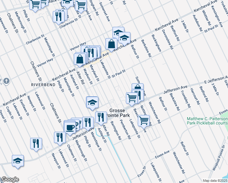 map of restaurants, bars, coffee shops, grocery stores, and more near 1063 Lakepointe Street in Grosse Pointe Park
