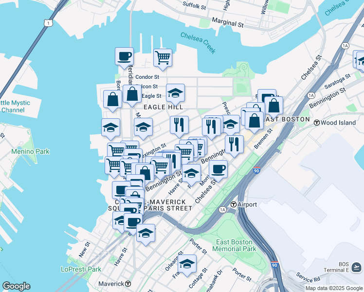 map of restaurants, bars, coffee shops, grocery stores, and more near 116 Brooks Street in Boston