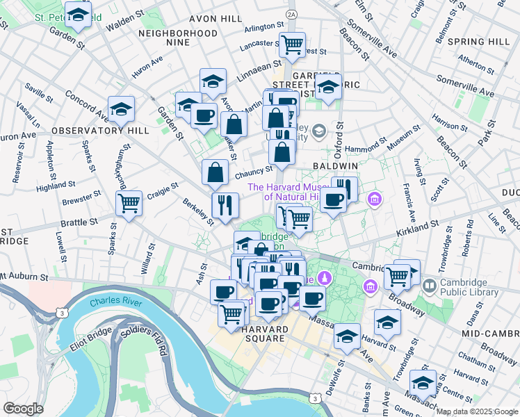 map of restaurants, bars, coffee shops, grocery stores, and more near 50 Follen Street in Cambridge