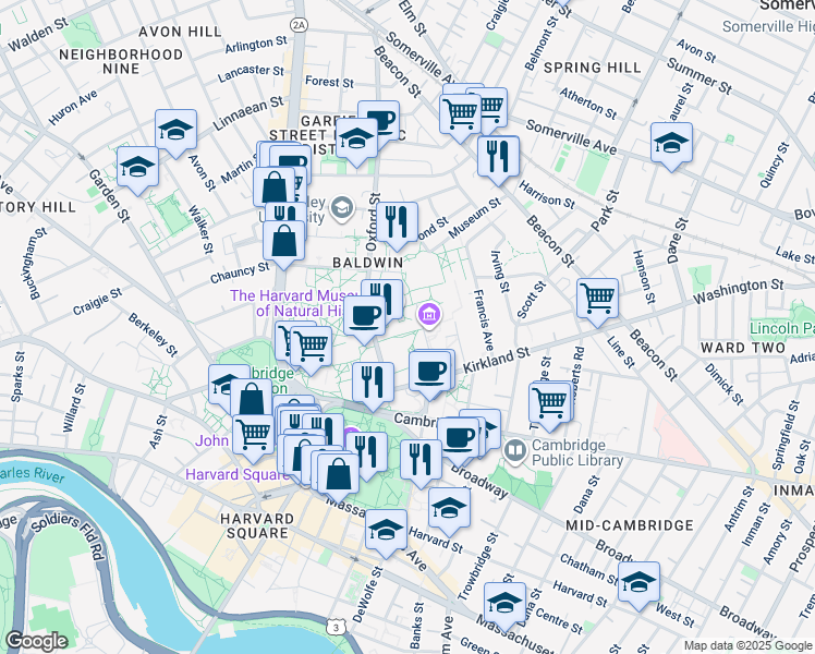 map of restaurants, bars, coffee shops, grocery stores, and more near 11 Divinity Avenue in Cambridge