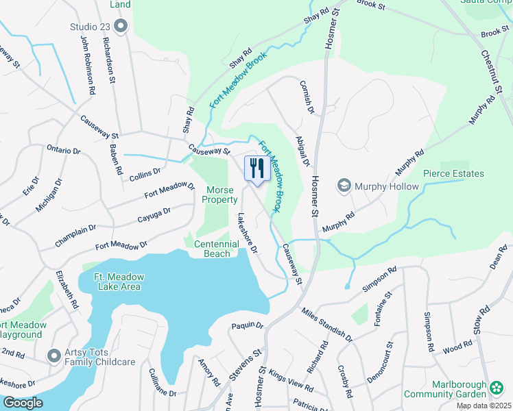 map of restaurants, bars, coffee shops, grocery stores, and more near 125 Causeway Street in Hudson