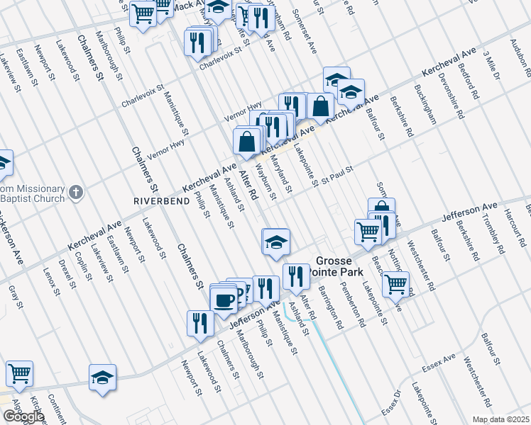 map of restaurants, bars, coffee shops, grocery stores, and more near 1332 Alter Road in Detroit