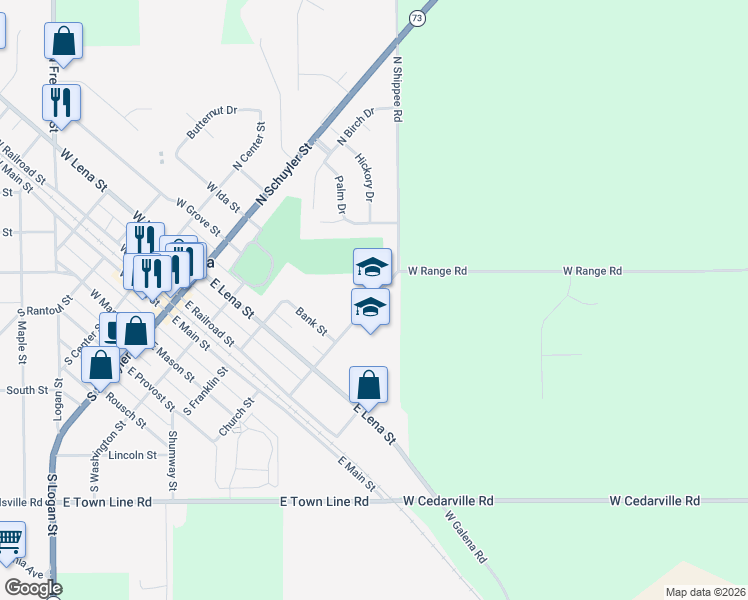 map of restaurants, bars, coffee shops, grocery stores, and more near 412 Fremont Street in Lena