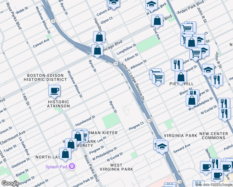 map of restaurants, bars, coffee shops, grocery stores, and more near 1224 Taylor Street in Detroit