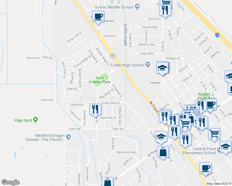 map of restaurants, bars, coffee shops, grocery stores, and more near 849 North Haskell Street in Central Point