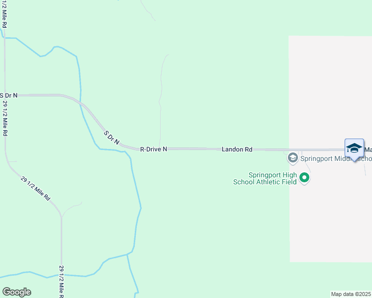 map of restaurants, bars, coffee shops, grocery stores, and more near 16850 Landon Road in Springport