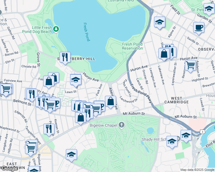map of restaurants, bars, coffee shops, grocery stores, and more near in Cambridge