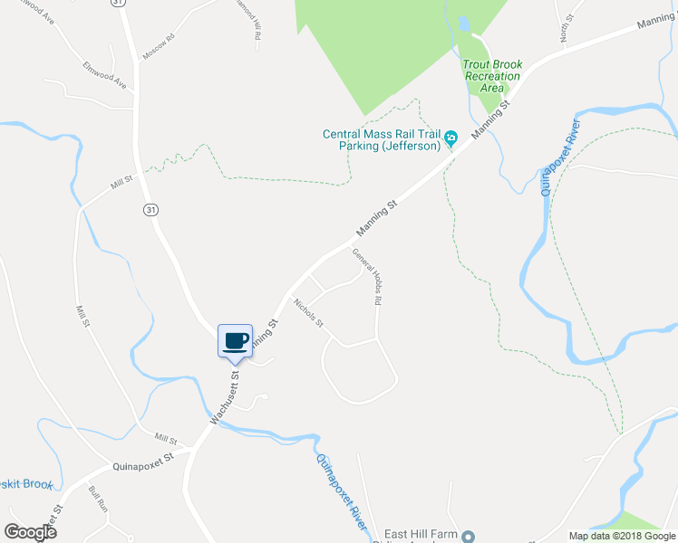 map of restaurants, bars, coffee shops, grocery stores, and more near 111 Manning Street in Holden