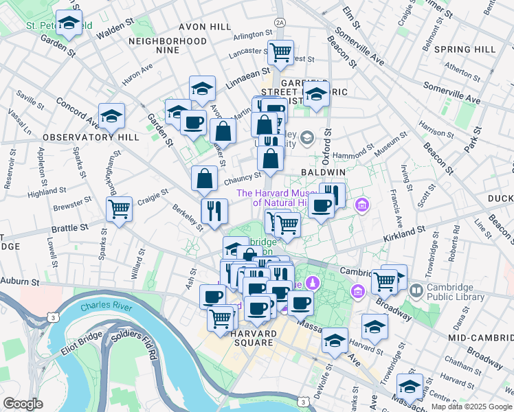 map of restaurants, bars, coffee shops, grocery stores, and more near 50 Follen Street in Cambridge