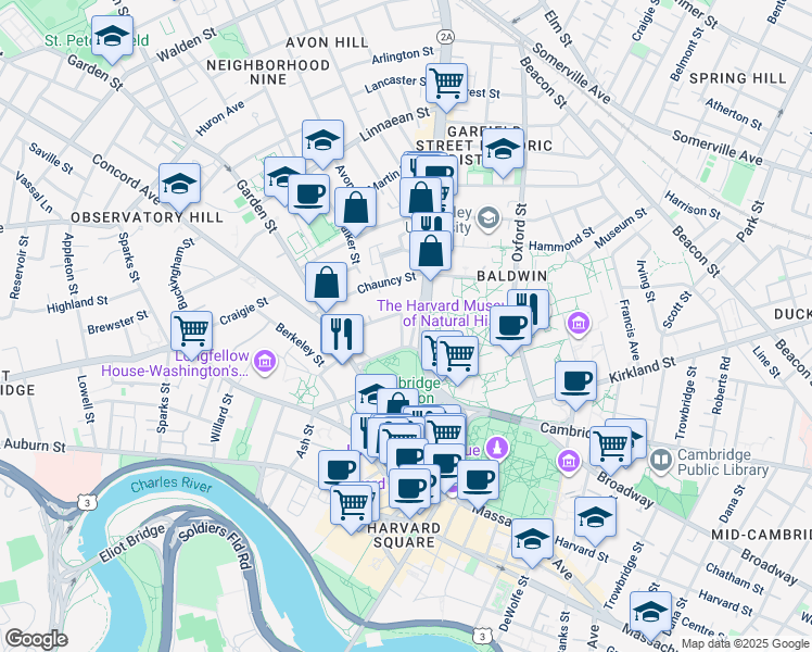 map of restaurants, bars, coffee shops, grocery stores, and more near 50 Follen Street in Cambridge
