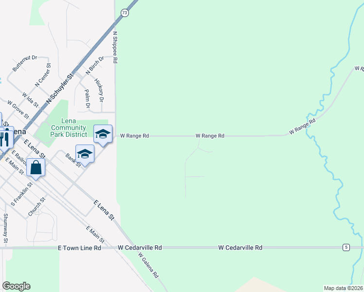 map of restaurants, bars, coffee shops, grocery stores, and more near 9600-9756 West Range Road in Lena