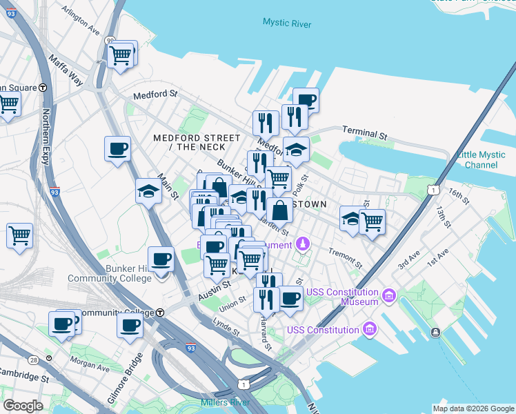 map of restaurants, bars, coffee shops, grocery stores, and more near 51 School Street in Boston