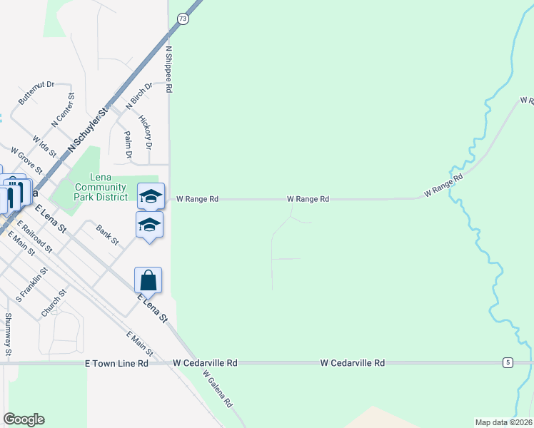 map of restaurants, bars, coffee shops, grocery stores, and more near 9600-9756 West Range Road in Lena