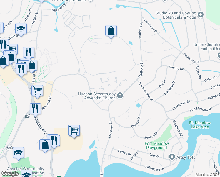 map of restaurants, bars, coffee shops, grocery stores, and more near 4F Rotherham Way in Hudson