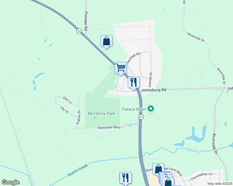 map of restaurants, bars, coffee shops, grocery stores, and more near 3703 North Richmond Road in Johnsburg