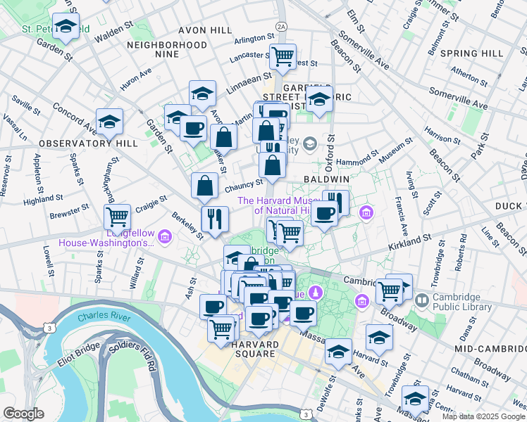 map of restaurants, bars, coffee shops, grocery stores, and more near 50 Follen Street in Cambridge
