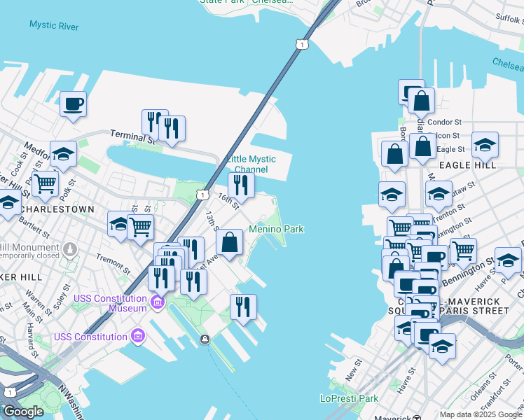 map of restaurants, bars, coffee shops, grocery stores, and more near 300 1st Avenue in Boston