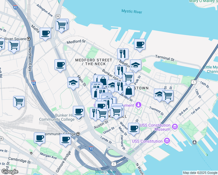 map of restaurants, bars, coffee shops, grocery stores, and more near 107 High Street in Boston