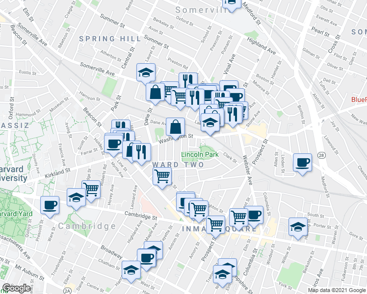 map of restaurants, bars, coffee shops, grocery stores, and more near in Somerville