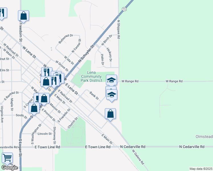 map of restaurants, bars, coffee shops, grocery stores, and more near 516 Fremont Street in Lena