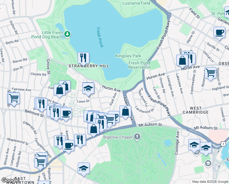 map of restaurants, bars, coffee shops, grocery stores, and more near in Cambridge
