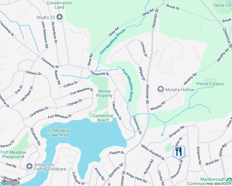 map of restaurants, bars, coffee shops, grocery stores, and more near 125 Causeway Street in Hudson