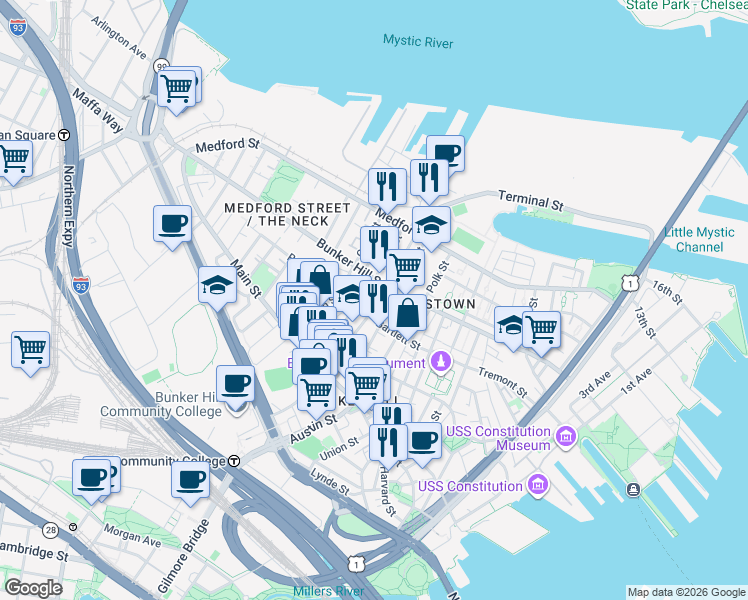 map of restaurants, bars, coffee shops, grocery stores, and more near in 