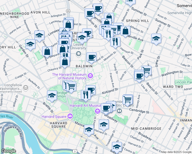 map of restaurants, bars, coffee shops, grocery stores, and more near 22 Divinity Avenue in Cambridge