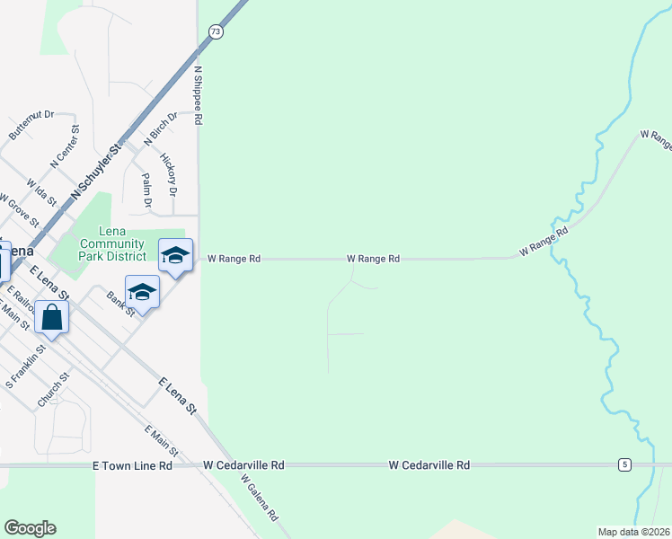 map of restaurants, bars, coffee shops, grocery stores, and more near 9600-9756 West Range Road in Lena