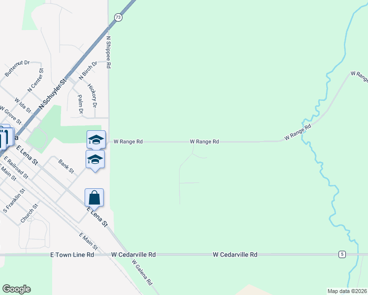 map of restaurants, bars, coffee shops, grocery stores, and more near 9600-9756 West Range Road in Lena
