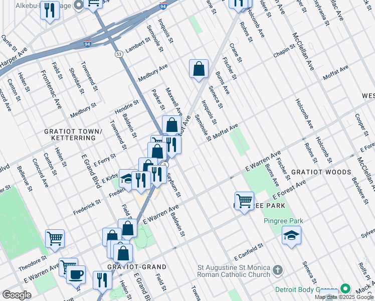 map of restaurants, bars, coffee shops, grocery stores, and more near 8100 Michigan 3 in Detroit