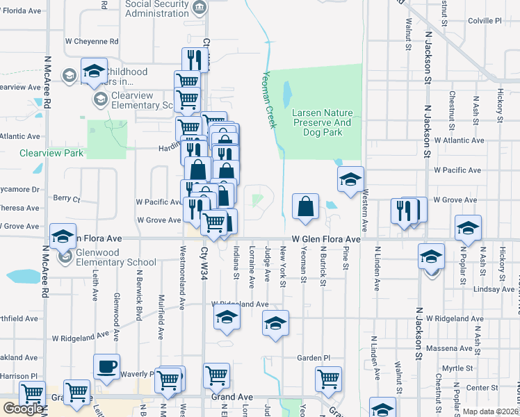 map of restaurants, bars, coffee shops, grocery stores, and more near 1611 Armory Place in Waukegan