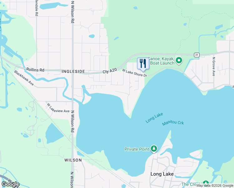 map of restaurants, bars, coffee shops, grocery stores, and more near 25685 Marion Avenue in Long Lake