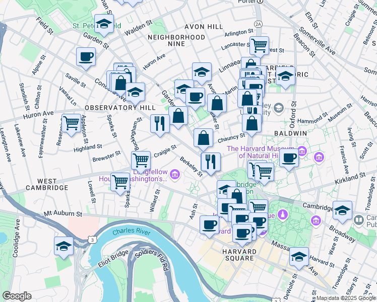 map of restaurants, bars, coffee shops, grocery stores, and more near in Cambridge