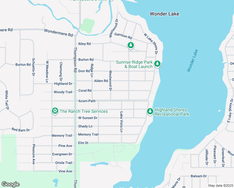 map of restaurants, bars, coffee shops, grocery stores, and more near 8511 Coral Road in Wonder Lake