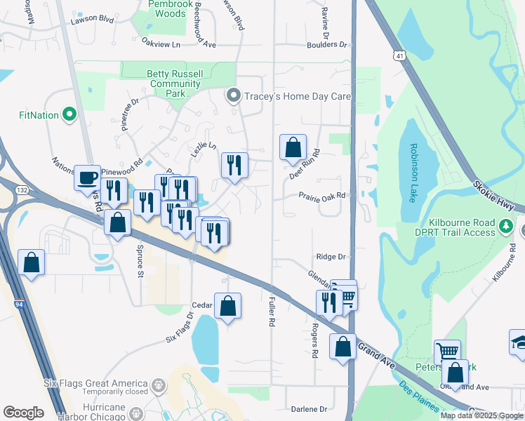 map of restaurants, bars, coffee shops, grocery stores, and more near 5141 Coventry Lane in Gurnee