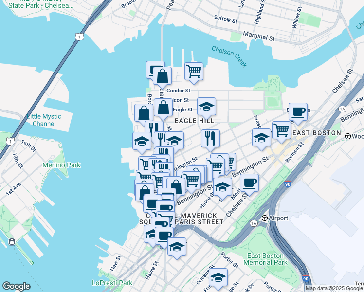 map of restaurants, bars, coffee shops, grocery stores, and more near 66 Eutaw Street in Boston
