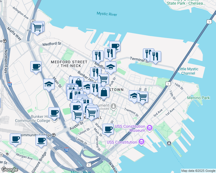 map of restaurants, bars, coffee shops, grocery stores, and more near 33 Polk Street in Boston