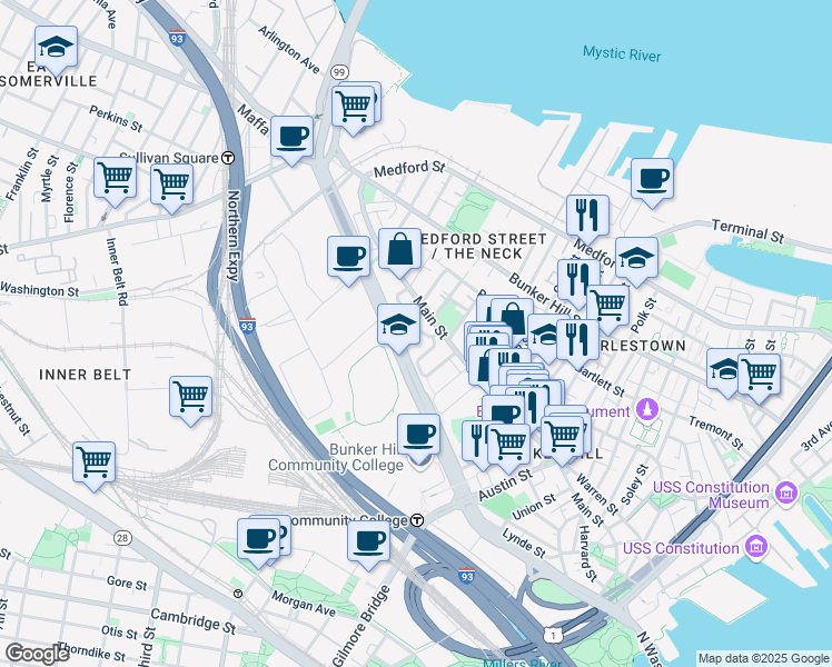 map of restaurants, bars, coffee shops, grocery stores, and more near 7 Lyndeboro Street in Boston