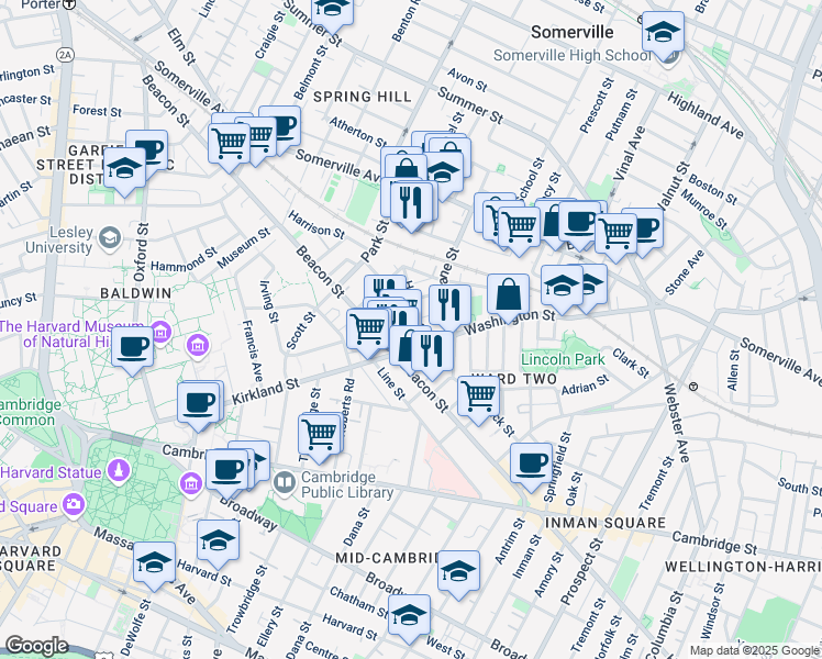 map of restaurants, bars, coffee shops, grocery stores, and more near 7 Durham Street in Somerville