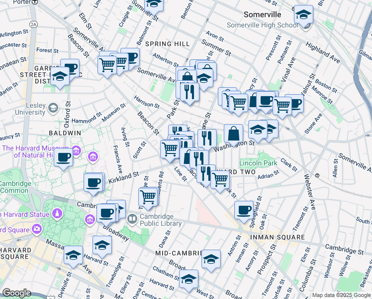 map of restaurants, bars, coffee shops, grocery stores, and more near 7 Durham Street in Somerville