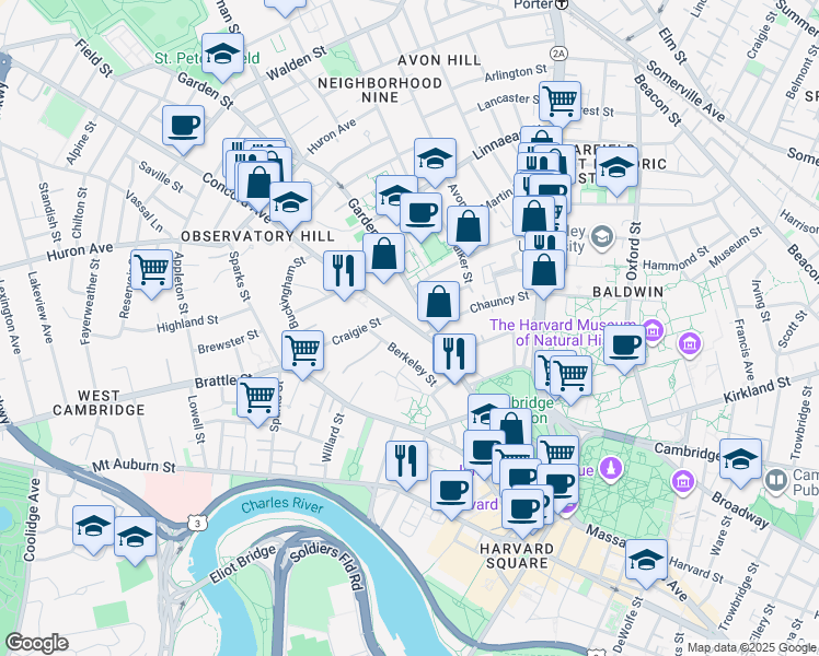 map of restaurants, bars, coffee shops, grocery stores, and more near in Cambridge