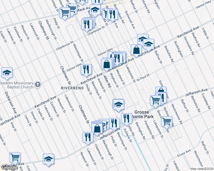 map of restaurants, bars, coffee shops, grocery stores, and more near 1596 Alter Road in Detroit
